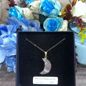 Gold Druzy Chalcedony Moon Necklace bohemian crystal Halloween cottagecore fairy